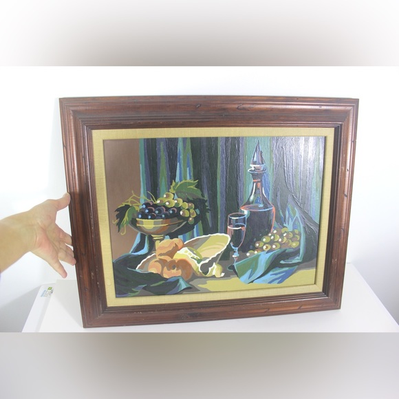 1970’s Vintage Wine and Fruit Still Life Paint by Numbers Painting, PBN Framed - Picture 7 of 9